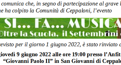 RINVIO EVENTO DEL 1 giugno al 9 giugno 2022